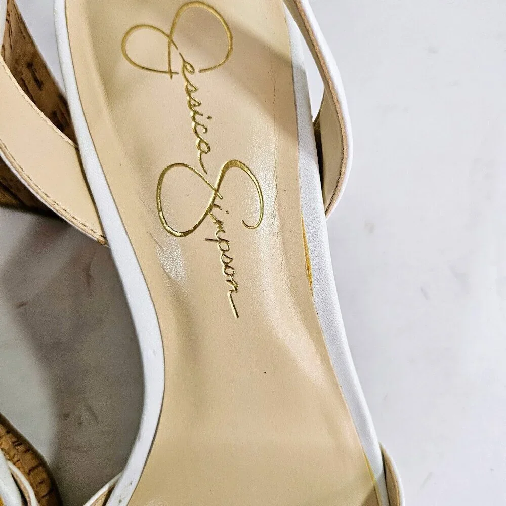 Jessica Simpson Cream and Tan Cork Chunky Heel and Sole Sandal Shoes Size 9.5 M